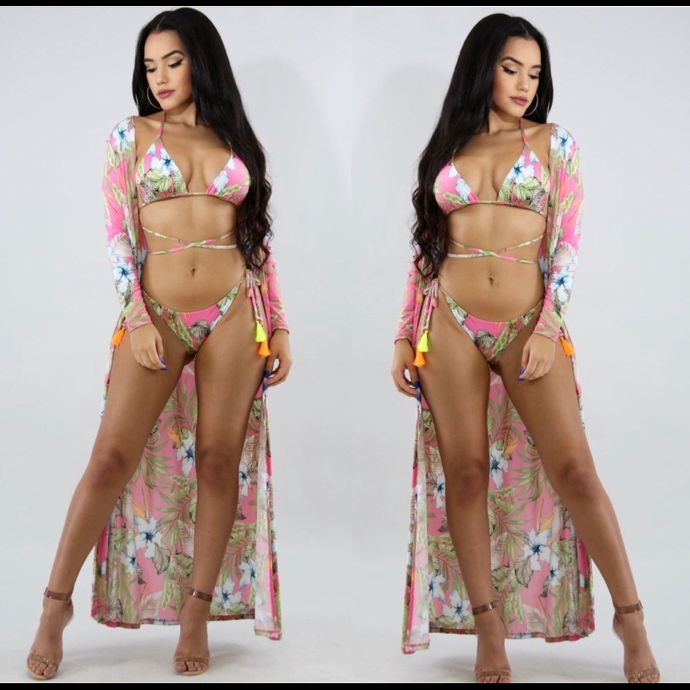 Sexy Print Bikini Set with Cover Up
